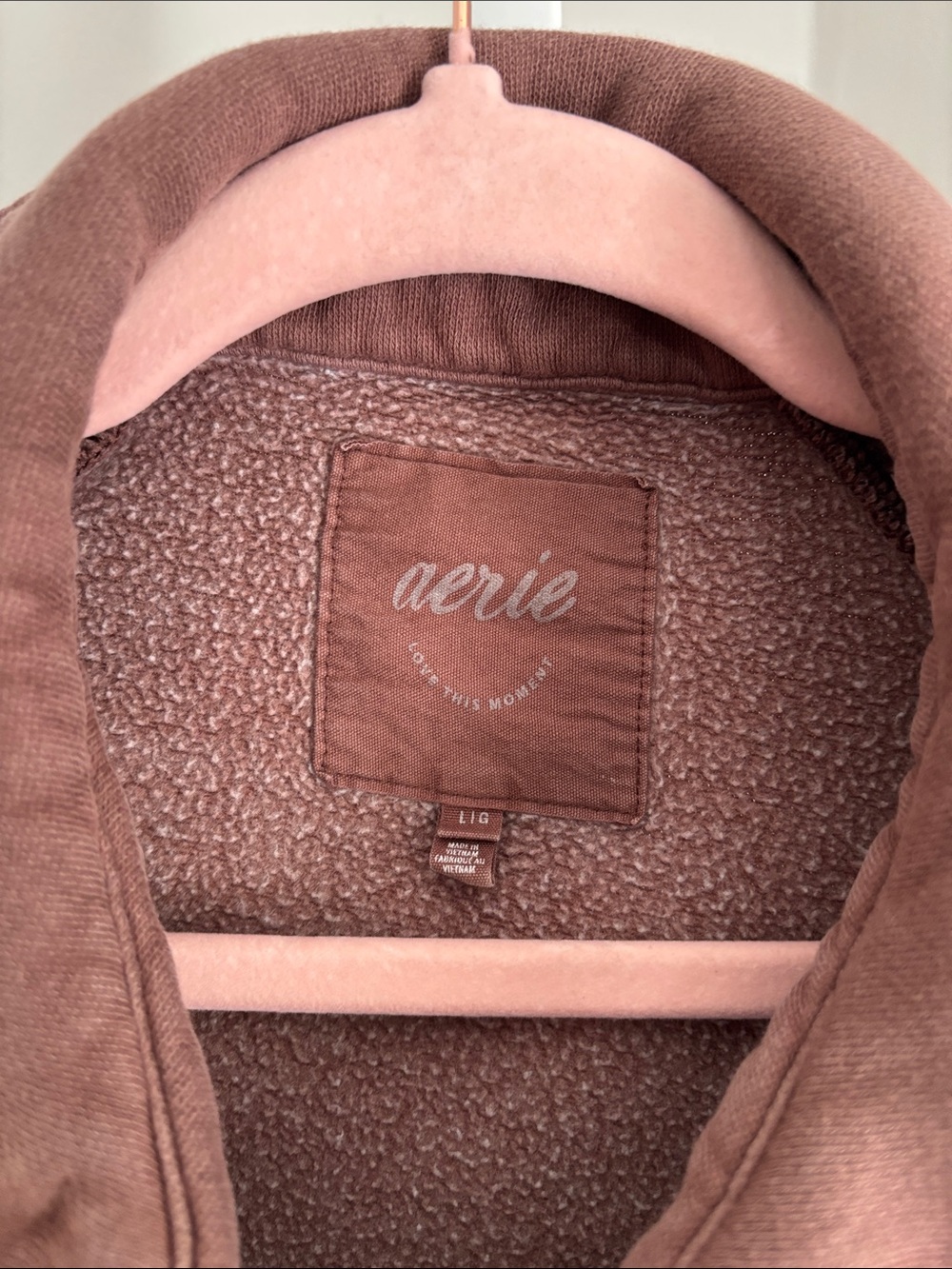 Aeri Quarter Snap Pullover Cropped Sweatshirt Size Large Mocha Brown Preppy Cozy - Picture 4 of 5